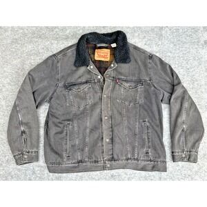 Levi's Sherpa Trucker Jacket Mens XL Washed Black Fleece Lined Button Front